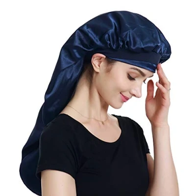Image of Satin Head Scarf Braid Bonnet Hair Wrap for Sleeping Navy