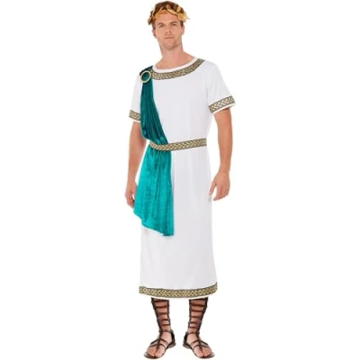 Image of Smiffys Deluxe Roman Empire Emperor Toga Costume, White All In One, Belt &amp; Headband, Legends Myths Fancy Dress, Ancient Greek Dress Up Costumes