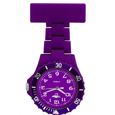 Image of Prince London NY New York Rubberised Plastic Nurses fob Watch with pin Dark Purple
