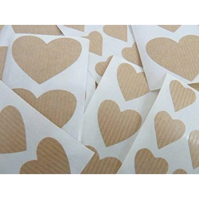Image of Mini Sticker Pack, Heart Shaped Light Brown, Kraft Stickers, Mixed Sizes, Self Adhesive Labels