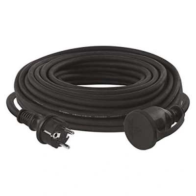 Image of EMOS IP44 extension cable 25m 1 Schuko socket waterproof, impact resistant, temperature &amp; oil resistant 230 V, 16 A, 3680 W rubber insulation H07RN F3G 2.5 mm2 for outdoor use black