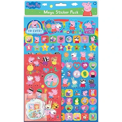 Image of Paper Projects 01.70.22.031 Peppa Pig and Friends Mega Pack Three Types of Stickers (Around 150 Total) Reusable on Non Porous Surfaces, Blue/Red, 29.7cm x 21cm