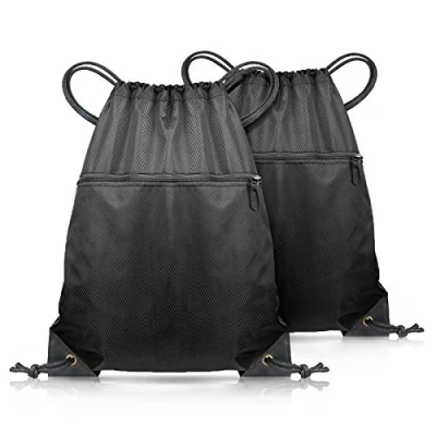 Image of CHEPULA Black Drawstring Bag, Large Gym PE Bags Sports Backpack String Swim Waterproof Bag for Women, Men 2 PACK