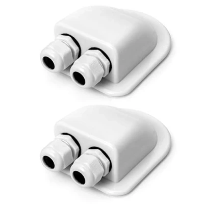 Image of QWORK® 2 Pcs IP68 Solar Cable Entry Gland Waterproof ABS Double Dual Housing for Panels of RV, Caravan and Marine, White