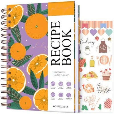 Image of PLANBERRY Recipe Book Blank Hardcover Cookbook to Write in Your Own Recipes Empty Cook Journal Fill Family Notebook 60 Recipes, 14x21cm (Orange Fresh)