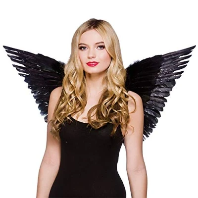 Image of Wicked Costumes Large Feather Wings Black Fancy Dress Adult One Size