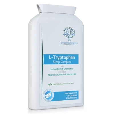 Image of L Tryptophan 220mg 120 Capsules/Sleep Complex with Added Lemon Balm, Chamomile, Magnesium, Niacin &amp; Vitamin B6 Natural Alternative to Melatonin / 4 Month Supply Made in The UK