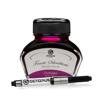 Image of Octopus Fluids Orchidee Writing ink including converter, Fountain pen in glass, Calligraphy for dip pen, Pink 30ml