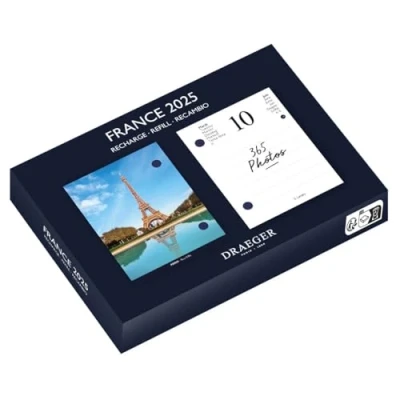 Image of DRAEGER PARIS Yvon 2025 Ephemeris Diary Refill 7 Languages 365 Sheets from January to December 1 Photo for Each Day of the Year France FSC® Certified Paper