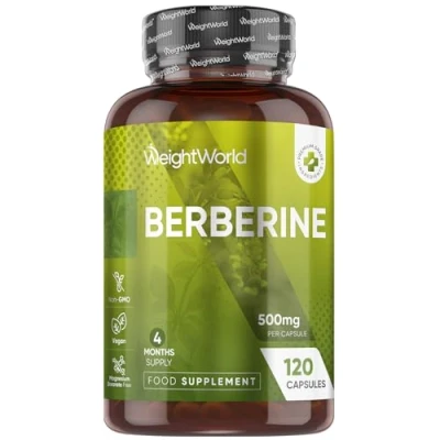 Image of Berberine Supplement 500mg per Capsule 4 Months Supply 120 Capsules HCL Form 1 Day Vegan Friendly &amp; Non GMO Sourced from Berberis Vulgaris