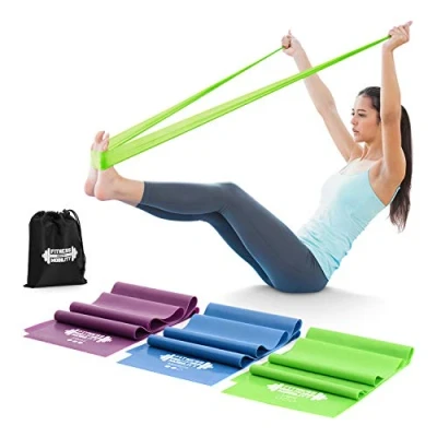 Image of CKB LTD 1.5m Stretch Resistance Bands Set of 3 Natural Latex with Levels Workout for Women Men Ideal Pilates Rehab Mobility Flex Strength Exercise Training Yoga Fitness