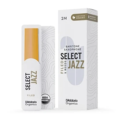 Image of D’Addario Woodwinds Organic Select Jazz Baritone Saxophone Reeds Sax Individually Sealed Filed, Medium, Strength 2, 5 Pack