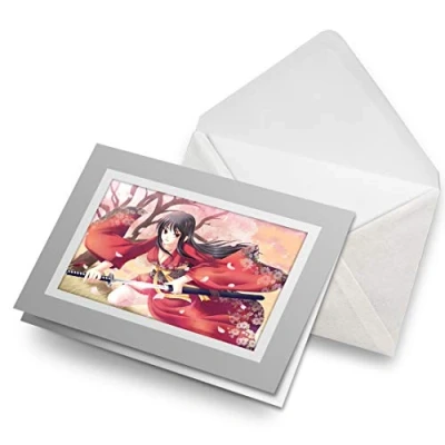 Image of Greeting Cards Gray (Insert) Samurai Anime Girl Japanese Blank Greetings Card Birthday Kids Party Boys Girls #2815