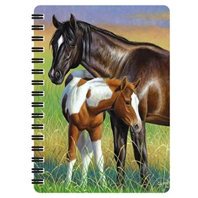 Image of 3D LiveLife Jotter Mare &amp; Foal from Deluxebase. Lenticular Horse A6 Spiral Notebook with Plain Recycled Paper Pages. Artwork Licensed Renowned Artist Cynthie Fisher