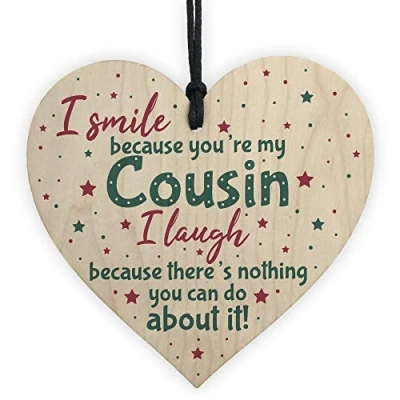 Image of RED OCEAN Novelty Cousin Family Friendship Handmade Wooden Hanging Heart Plaque Thank You Keepsake Christmas