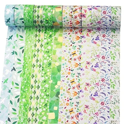 Image of YUBX Gold Washi Tape Set VSCO Silver Decorative for DIY Crafts, Bullet Journals, Planners, Scrapbooking, Wrapping 15mm Wide (Spring 12 Roll)