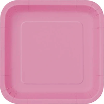 Image of Solid Hot Pink Square Paper Dinner Plates (22cm) 14 Count Elegant, Disposable, Perfect for Parties &amp; Events