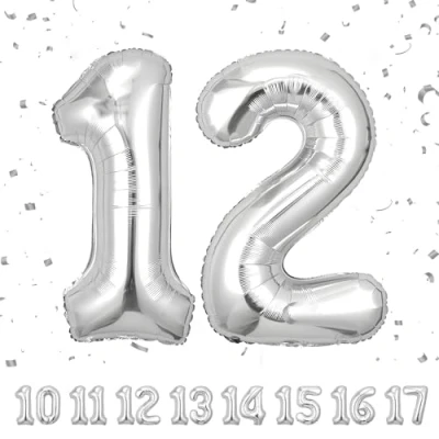 Image of Number Balloons 12,Sliver 12 Balloon 40 Inch Giant Helium Foil for Boys Girls 12th Birthday Party Decor Anniversary Decorations Supplies