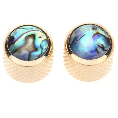 Image of Musiclily Pro Traditional Metal Metric Size Abalone Top Dome Knobs for Tele Telecaster Electric Guitar or Bass, Gold (Set of 2)