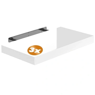 Image of CASARIA® Set of 3 50cmx23cm Floating Shelf Including Bracket Wall Shelving Living Room Kitchen Bedroom Office 38mm Thick Hidden Fixing 15kg Capacity MDF Gloss White