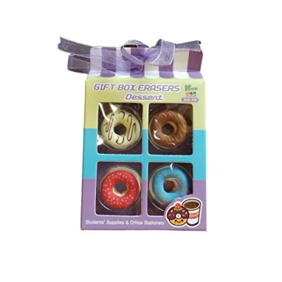 Image of Fat catz copy catz® One Set of 4 Novelty Collectable Japanese Style Food Ice cream, Cake, Donuts or Fast colourful Erasers Rubbers (4 piece donut erasers)
