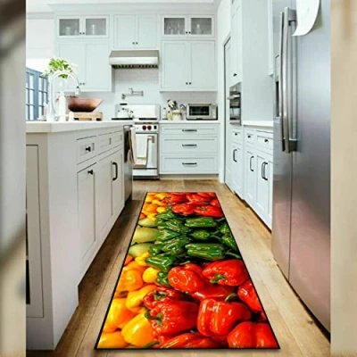 Image of Textile Home 3D Non Slip Kitchen Floor Mats Fruit Washable Rug Small &amp; Large (Fruit Pepper, 50 x 150 cm)