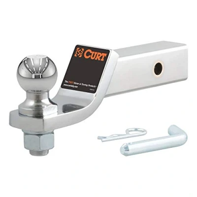 Image of CURT 45295 Chrome Trailer Hitch Mount with 2 Inch Ball &amp; Pin, Fits In Receiver, 7,500 lbs, 2&quot; Drop, black