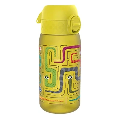 Image of Ion8 Kids Water Bottles, BPA Free, Leakproof, Dishwasher Safe, Easy Open, Secure Lock, Small Boys &amp; Girls Bottle,Kids Drinks Bottle for Spill free Drinking, Yellow, Snakes, 350ml/12oz