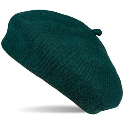 Image of styleBREAKER Ladies fine Knit Beret with Discreet Stripe Pattern, Winter, Beret, French Cap 04024200, Colour:Dark Green