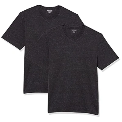 Image of Amazon Essentials Men&#039;s Regular Fit Short Sleeved V Neck T Shirt (Available in Big and Tall), Pack of 2, Charcoal Heather, 4XL Plus Tall