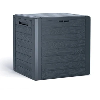 Image of Prosperplast Woodebox Garden Box Cushion Chest Lockable Plastic 140 Litres (Anthracite), Charcoal (ZA4901)