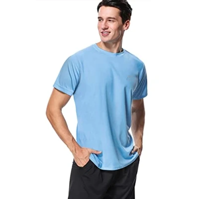 Image of MeetHoo Men’s Rash Vest, Guard UV T Shirt UPF 50+ Top Sun Protection Short Sleeve Tee for Surfing Running Swimming Blue