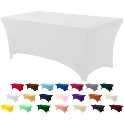 Image of Utopia Kitchen Spandex Table Cloth 1 Pack [6FT, White] Tight, Fitted, Washable and Wrinkle Resistant Stretch Rectangular Patio Cover for Event, Wedding, Banquet &amp; Parties [183Lx76Wx76H] cm