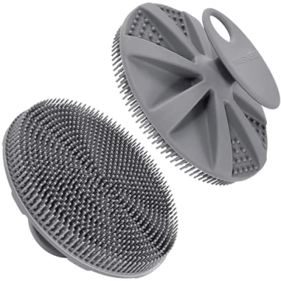 Image of INNERNEED Food Grade Soft Silicone Body Scrubber Shower Brush Handheld Cleansing Skin Brush, Gentle Exfoliating and Lather Well (Gray)