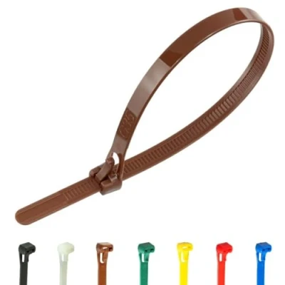 Image of Gocableties 100 Pack of 250mm x 7.6mm Reusable Cable Ties, Heavy Duty Brown Releasable 10&quot; Premium Tie Wraps, Strong Nylon Zip Ties