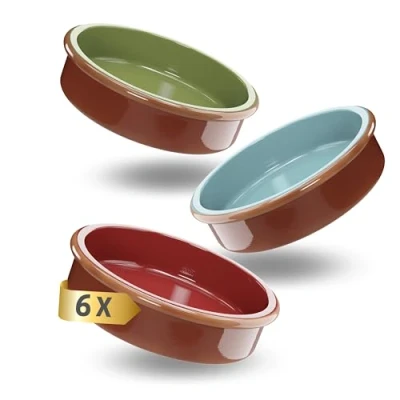 Image of ToCi Set of 6 Tapas Bowls Colourful Casserole Dish 175 ml Cazuela Bowl Clay Dessert Mediterranean Diameter 11.5 cm Traditional Pottery from Spain