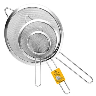 Image of Sieves and Strainers Set Metal Sieve Stainless Steel, Fine Mesh Strainer Pack of 3 Kitchen Mesh, Sive Cooking, Flour for Baking Rust Free Seive, Dishwasher Safe SIV, Colander