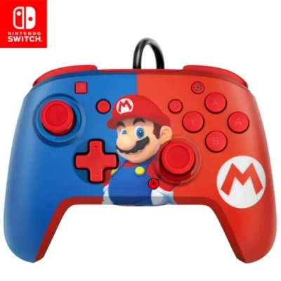 Image of PDP Gaming Faceoff Deluxe+ Wired Switch Pro Controller Officially Licensed by Nintendo Customizable gamepad buttons, sticks, triggers, and paddles Ergonomic Controllers Red/Blue Mario Design