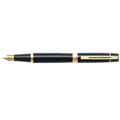 Image of Sheaffer 300 Refillable fountain pen, medium nib, glossy black, gold tone trim