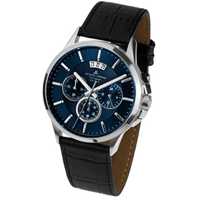 Image of JACQUES LEMANS Mens Chronograph Quartz Watch with Leather Strap 1 1542G