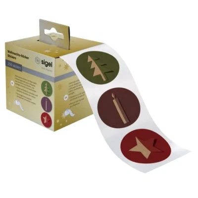 Image of SIGEL CS122 Christmas stickers on a roll, 200 sticker, 4,7 x cm, &quot;Cut out style&quot;, Green, Red, violet