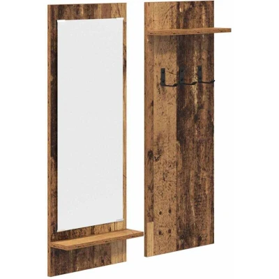 Image of Wall mounted Coat Rack with Shelf Storage Mirror Old wood Engineered vidaXL
