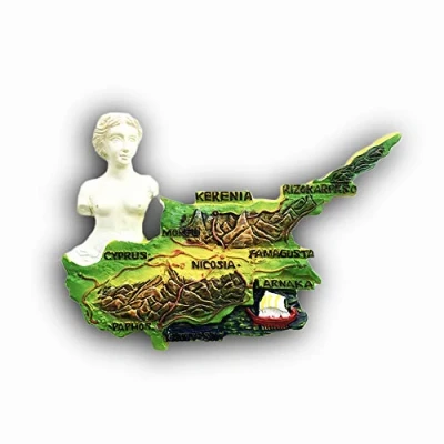 Image of Cyprus 3D Statue Map Refrigerator Magnet Resin Travel Souvenirs,Handmade Home &amp; Kitchen Decoration Fridge Collection Gift