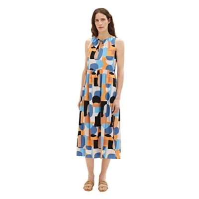 Image of TOM TAILOR Women&#039;s 1036669 Maxi Dress Without Sleeves, 31817 Abstract Retro Shapes Design, 14