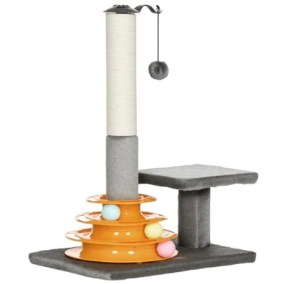 Image of PawHut 56cm Cat Tree for Indoor Cats, Scratching Post w/ Toys Climbing Tower Activity Centre, Dangling Ball Grey
