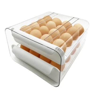 Image of WAIZHIUA 32 Grid Egg Holder Storage Container Clear Double Layer Kitchen Fridge Drawer Boxes Plastic Basket Organiser for Refrigerator