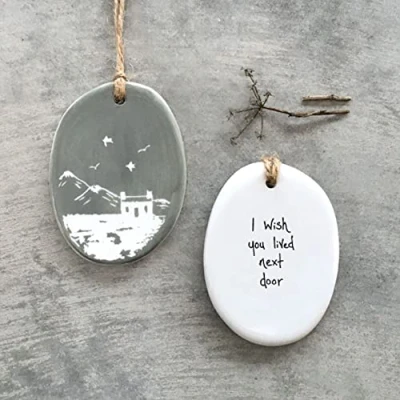Image of East of India Porcelain Oval Hanger &#039;Lived next door&#039; Hanging Gift, Home Decoration, Friendship Missing You Keepsake