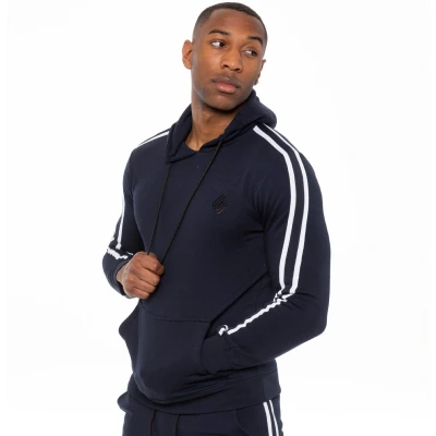 Image of Enzo EZOHD584T Mens Fleece Hoodie Casual Gym Pullover Striped Hoody Top Logo Sweatshirt Hooded Jacket Size S XXL (Navy, XXL, xx_l)