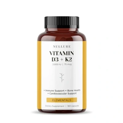 Image of Nullure Vitamin D3 K2 (MK7) Natural 2000 IU Daily Balanced Formulation for Easy Assimilation I Strengthens Immune System · Cardiovascular Bones Teeth Muscles 180 Capsules (6 Months)