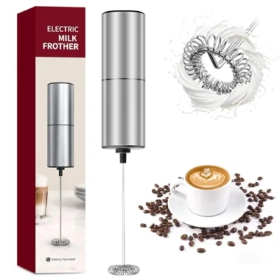 Image of Milk Frother Handheld Whisk &amp; Stainless Steels Battery Powered Drink Mixer, Foamer Mini Mixer Coffee Frother, Electric Portable for Latte, Cappuccino, Hot Chocolate